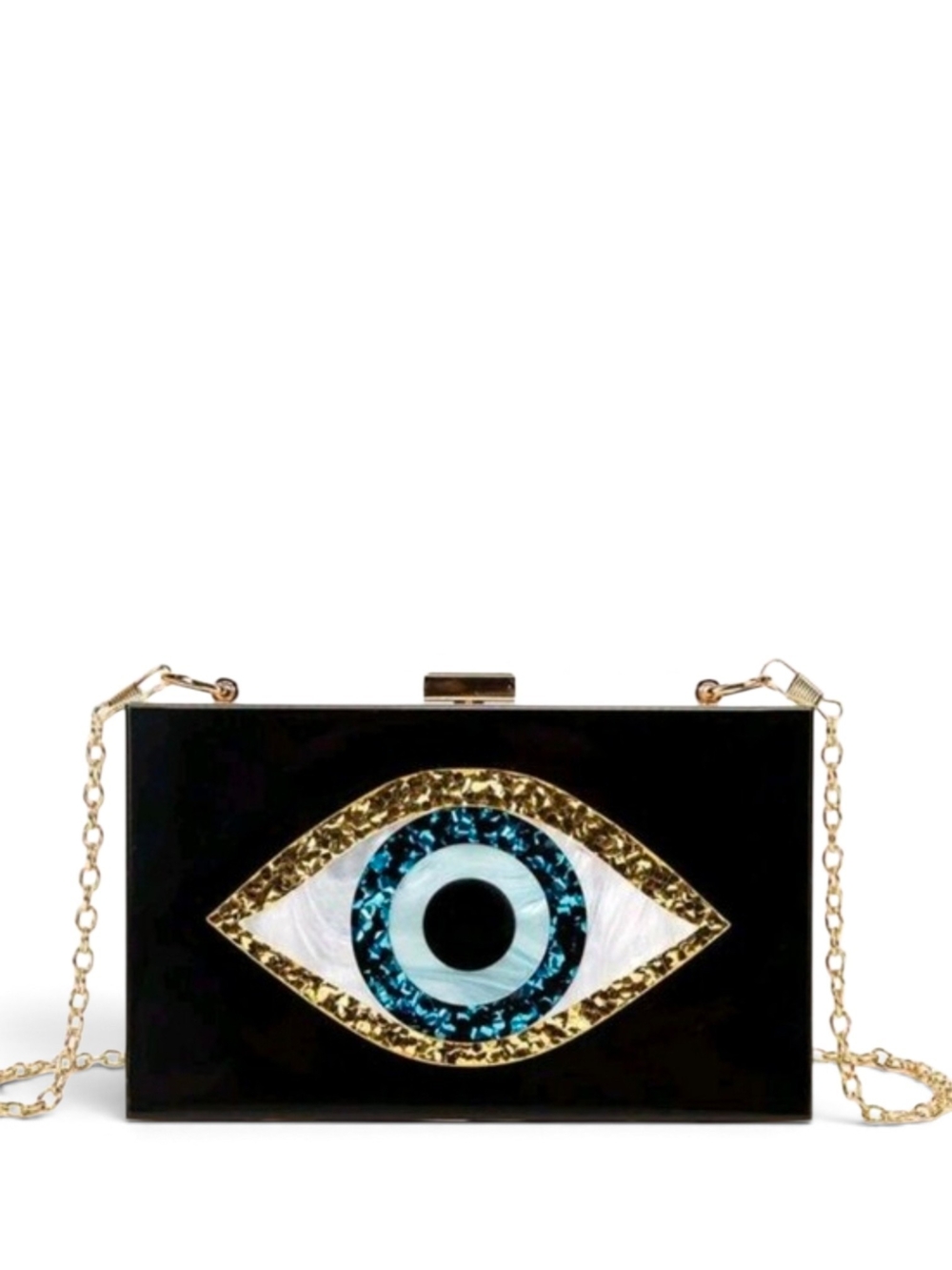 Black Evil Eye Acrylic Crossbody Clutch NIB!